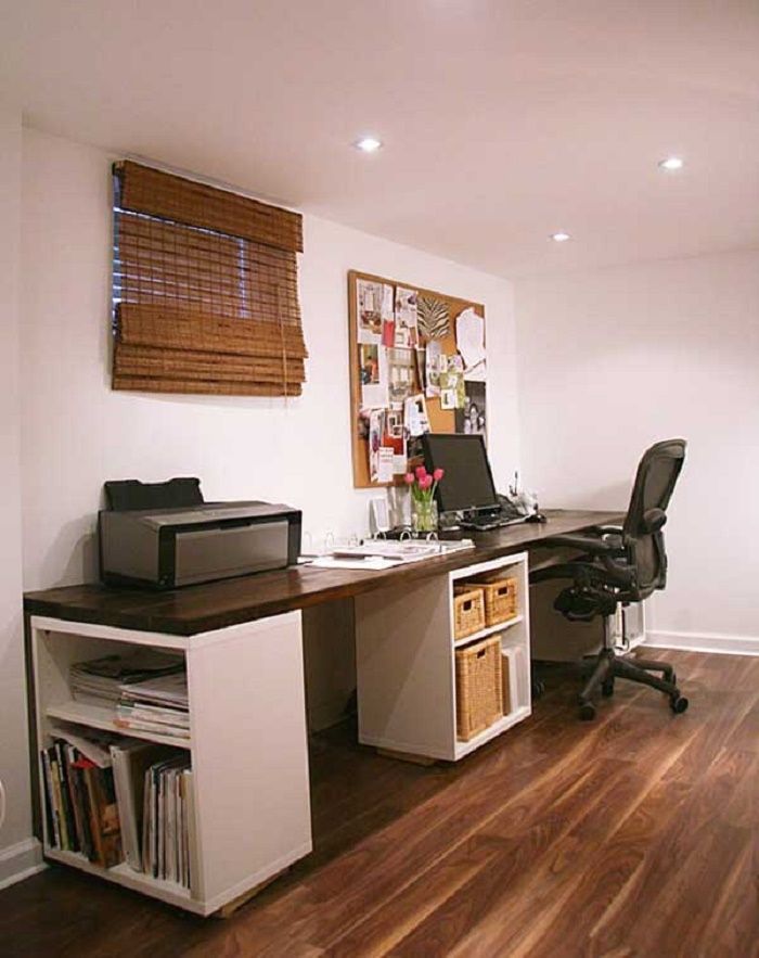 A DIY homemade desk made with drawers and wood