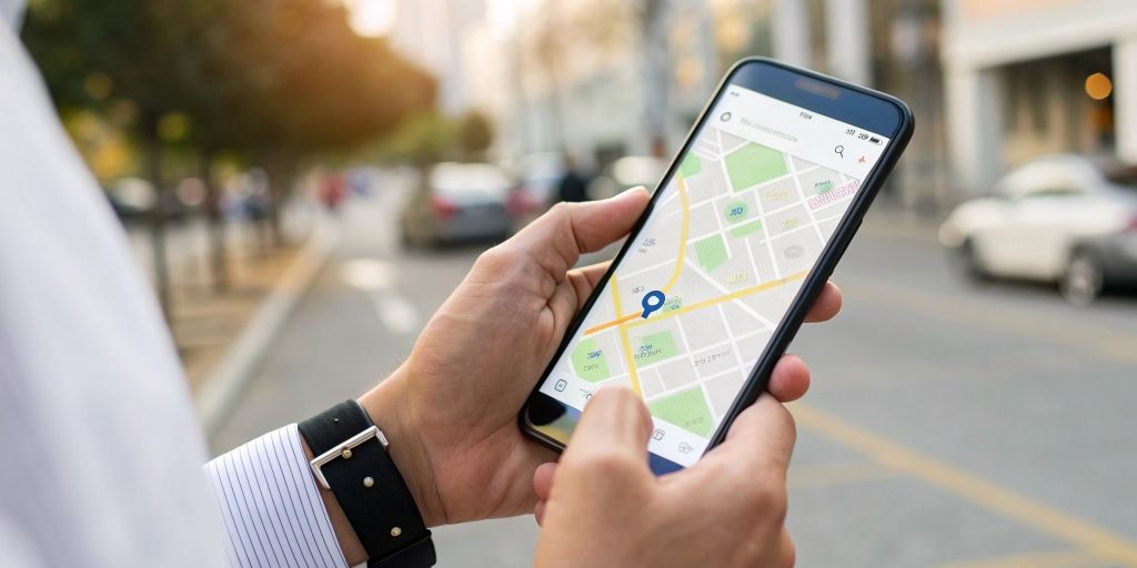 Illustration of a business appearing at the top of local search results on a smartphone map, representing the benefits of local SEO in competitive markets