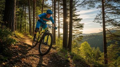 Group of friends sharing laughs while testing affordable 2025 mountain bikes on a sunny singletrack descent.