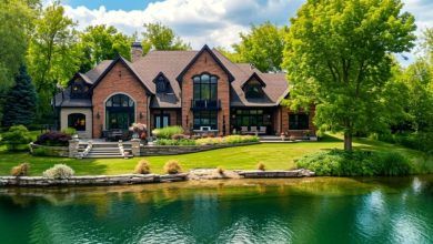 Open-concept living area in a lakefront home designed for gatherings.