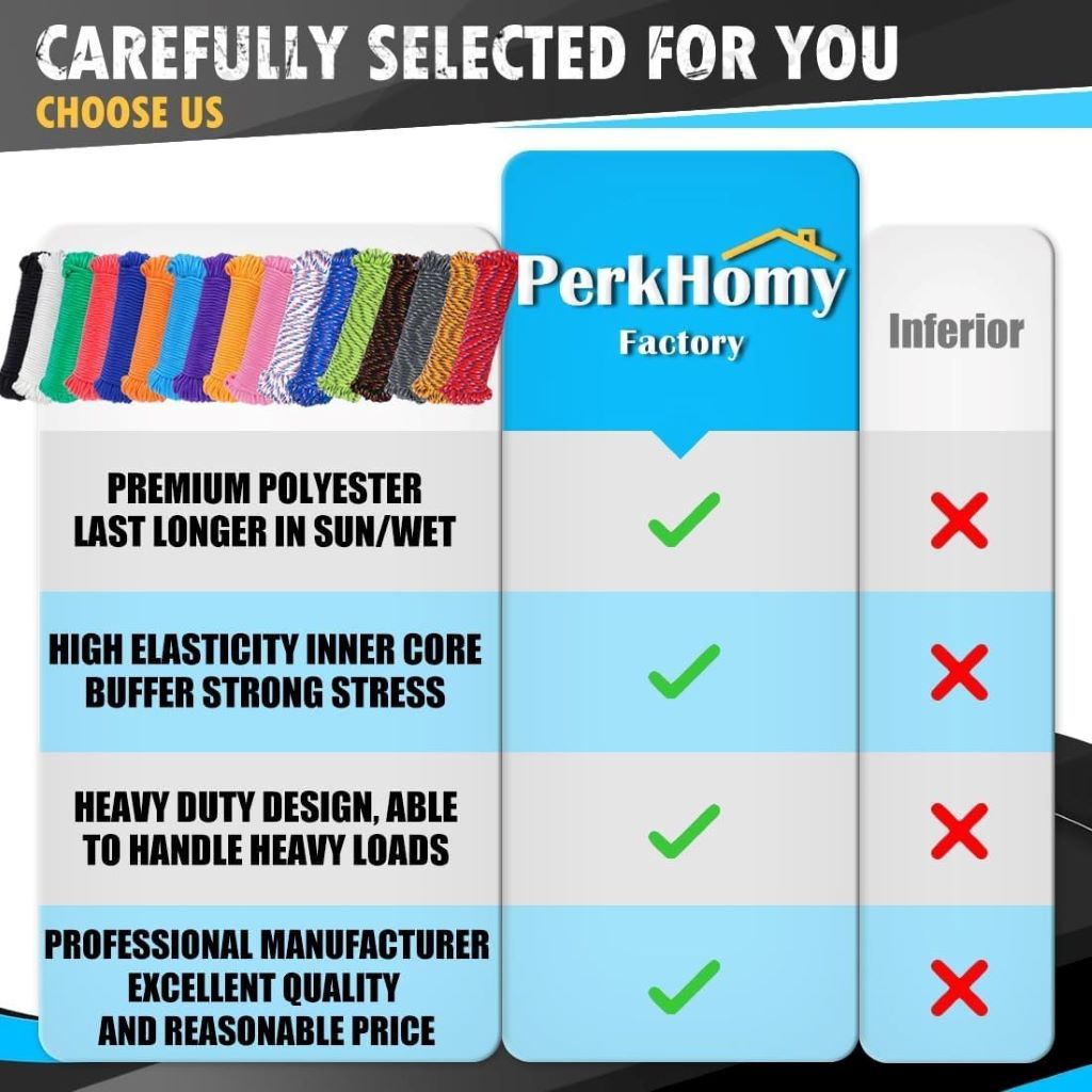90 ft PerkHomy nylon poly rope displayed for versatile outdoor and utility uses.