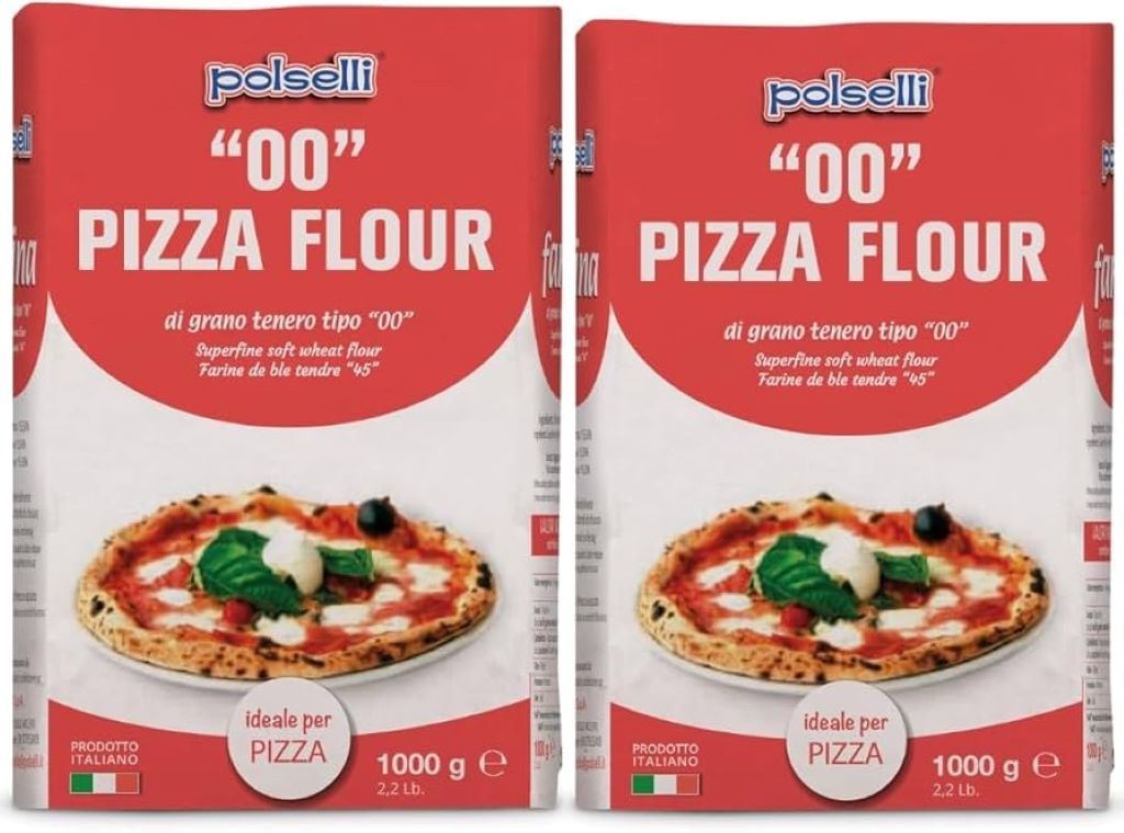 Ingredients for baking and pasta-making with Polselli 00 flour in a kitchen setting.