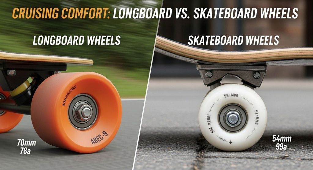 Longboard wheels vs skateboard wheels size comparison for cruising