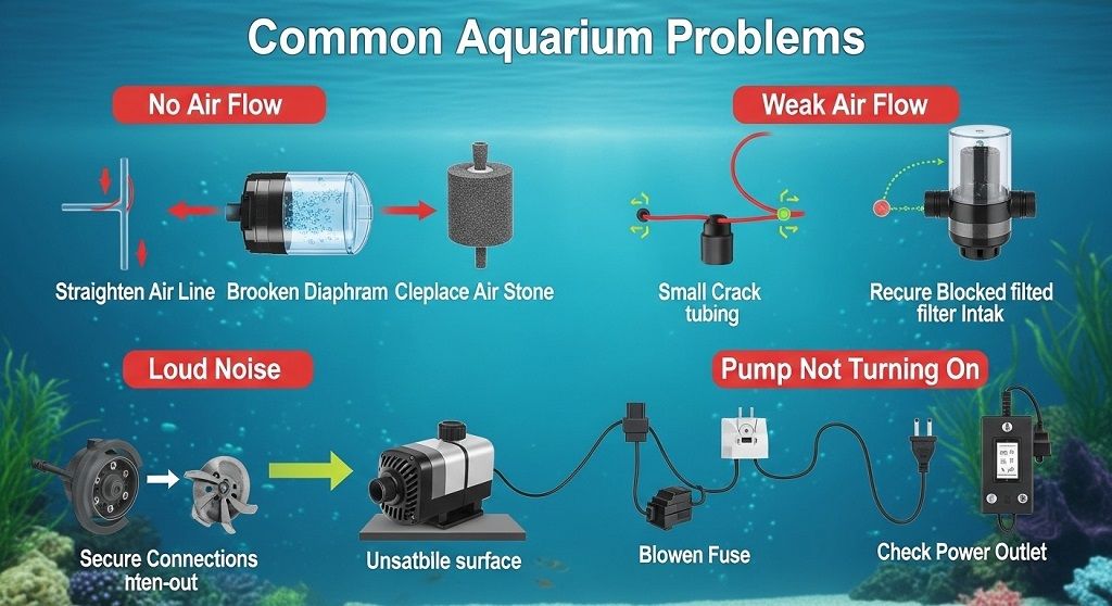 aquarium air pump not working troubleshooting steps