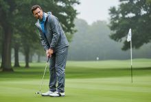 golfer wearing breathable rain pants in humid weather