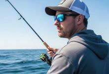 Angler using polarized sunglasses while fishing in the ocean