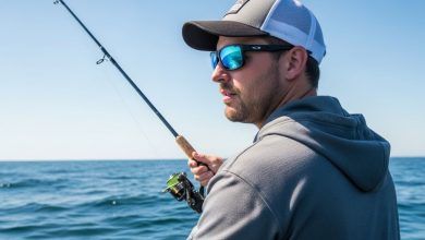 Angler using polarized sunglasses while fishing in the ocean