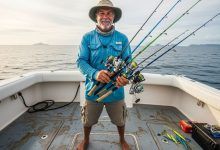 Fishing guide holding affordable spinning rods on a charter boat deck