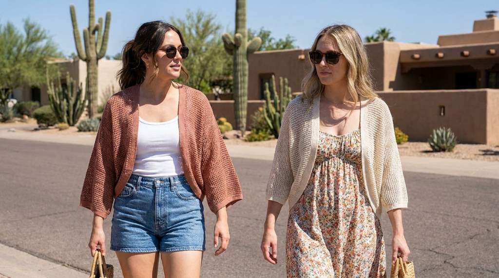Phoenix fashion trend featuring breathable shrugs for casual outfits