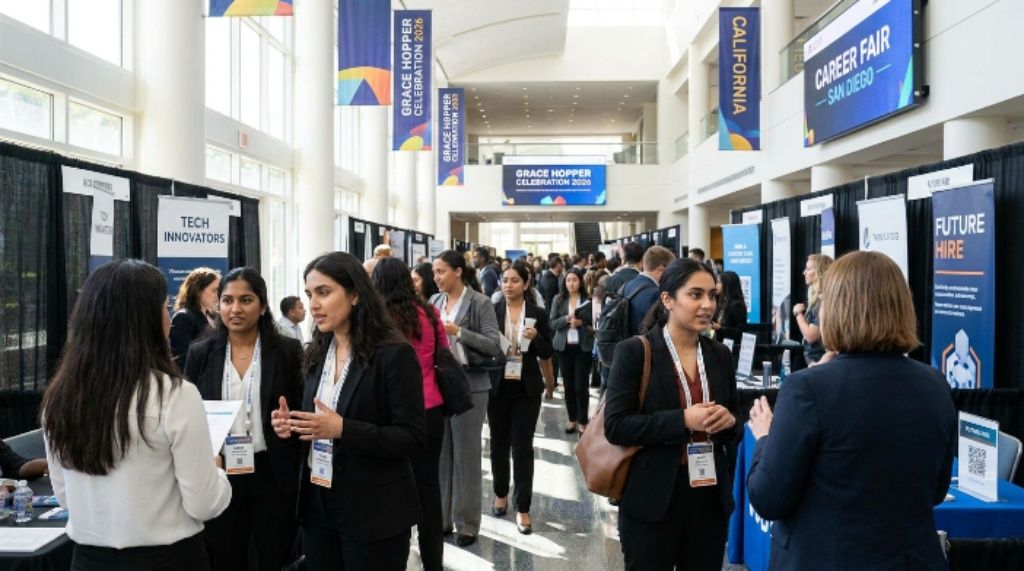 Job seekers meeting recruiters at Grace Hopper Celebration 2026 California