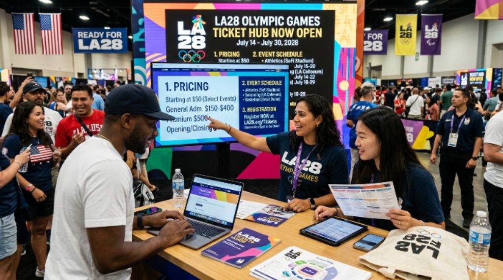 Fans preparing to buy LA28 Olympic tickets with pricing, registration, and event schedule information