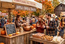 Fresh apple cider and treats at a Pennsylvania fall festival
