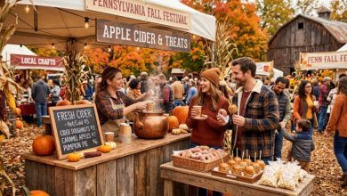 Fresh apple cider and treats at a Pennsylvania fall festival